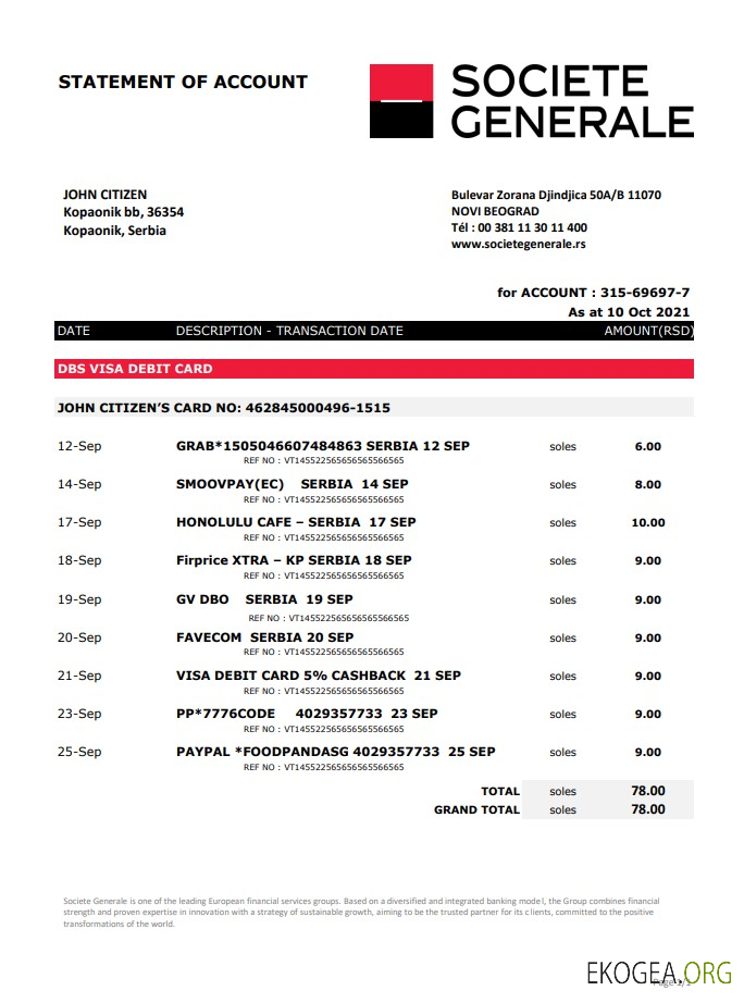 Serbie Société Générale excel pdf